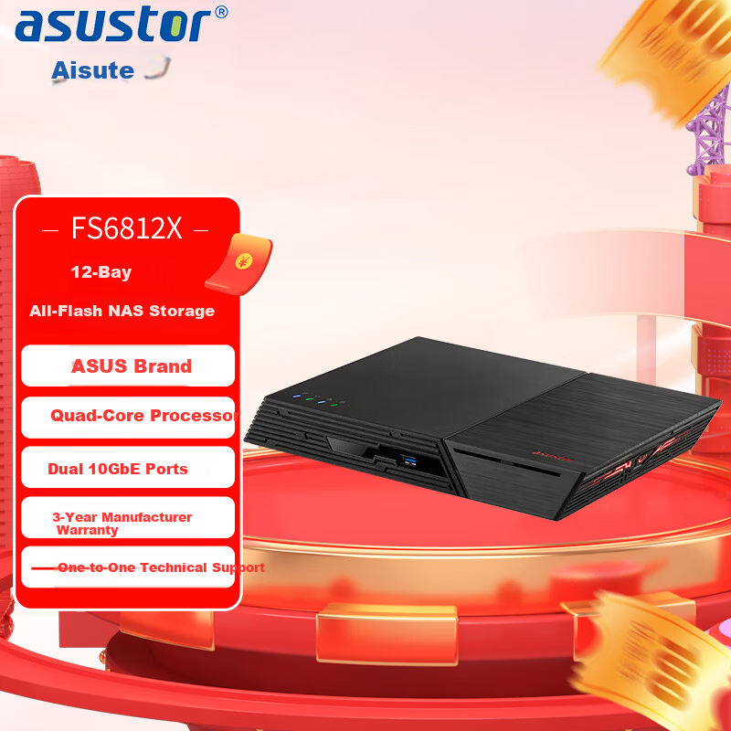 Asustor AS6812X Cloud Arrow 12-Bay NAS Network Storage Private Cloud NAS NVMe All-Flash M.2 SSD 10GbE Storage Server FS6812X