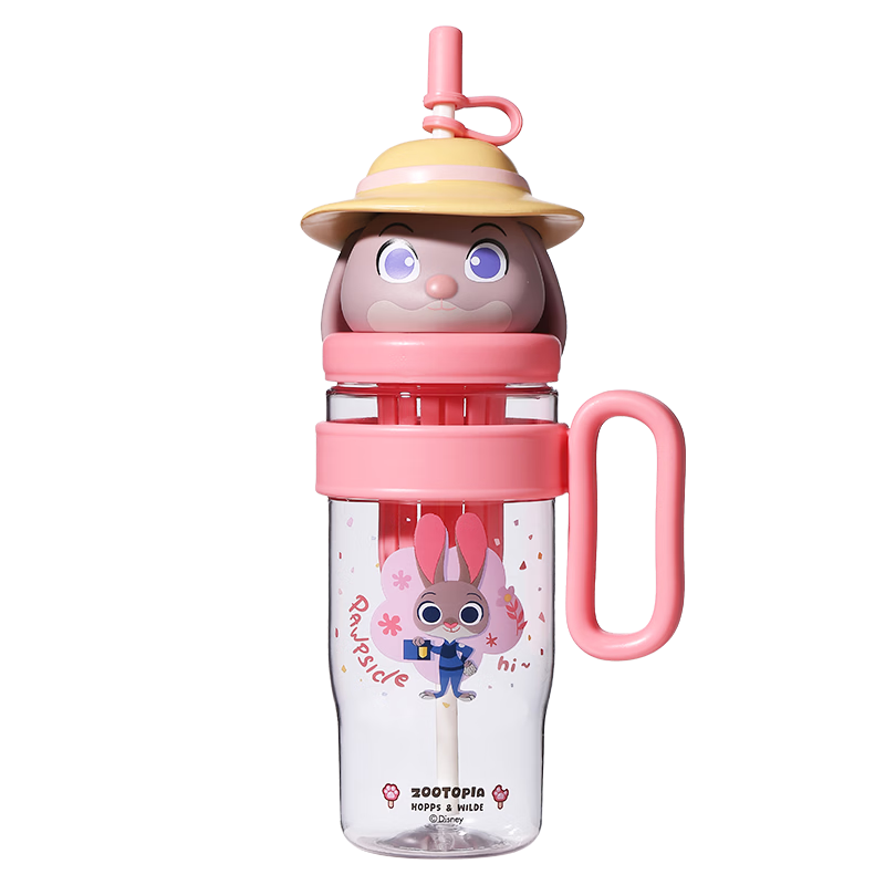 Disney High-Quality Straw Water Bottle for Women, Summer Durable Plastic Large Capacity Portable Cartoon Kids Drinking Cup