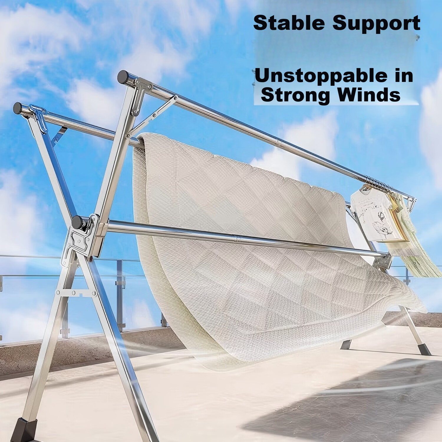 Jiajieshi Folding Clothes Drying Rack Floor-Standing Telescopic Rod Indoor Outdoor Balcony Garment Hanger 2.0m