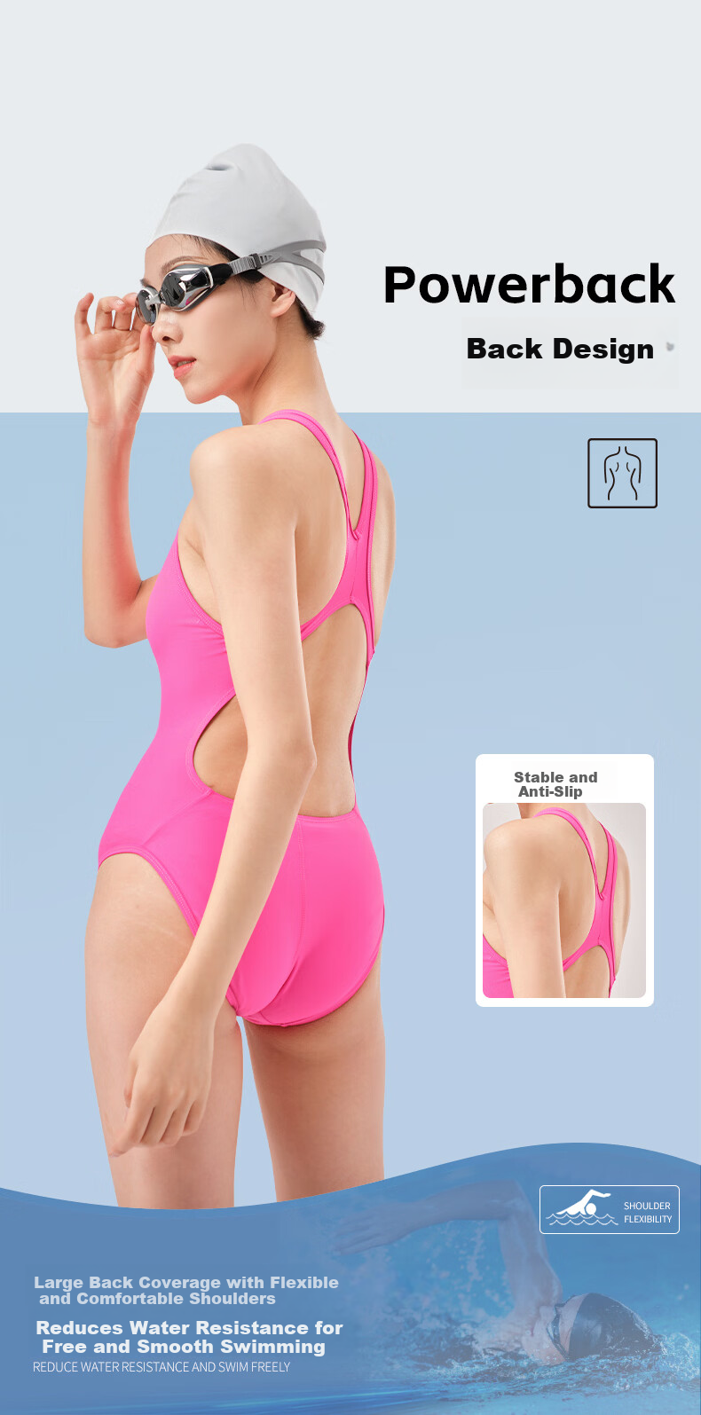 Hosa Lycra Fabric Women's Professional Racing One-Piece Triangle Swimsuit Competition Training Swimwear 4