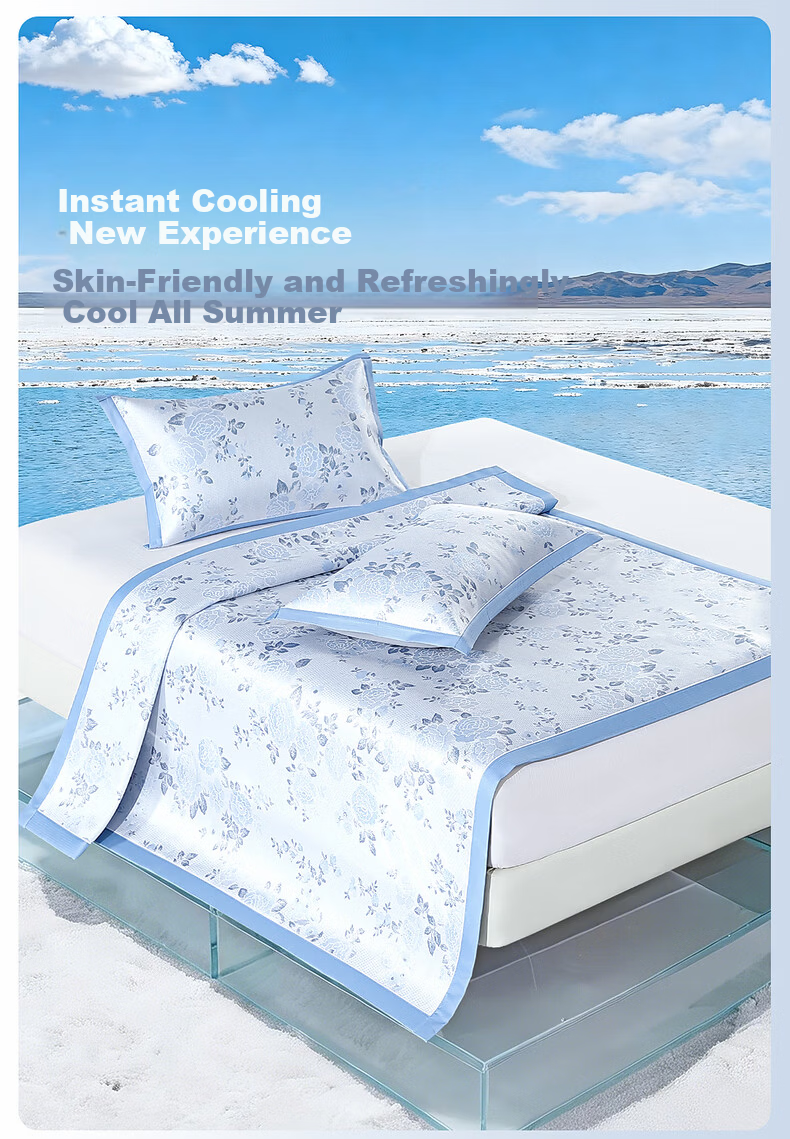 Mercury Home Textiles Ice Silk Cooling Mat 1000D Cooling Mat Baby Grade A Antibacterial Mite Resistant Breathable Foldable Machine Washable 1.2m Bed 3