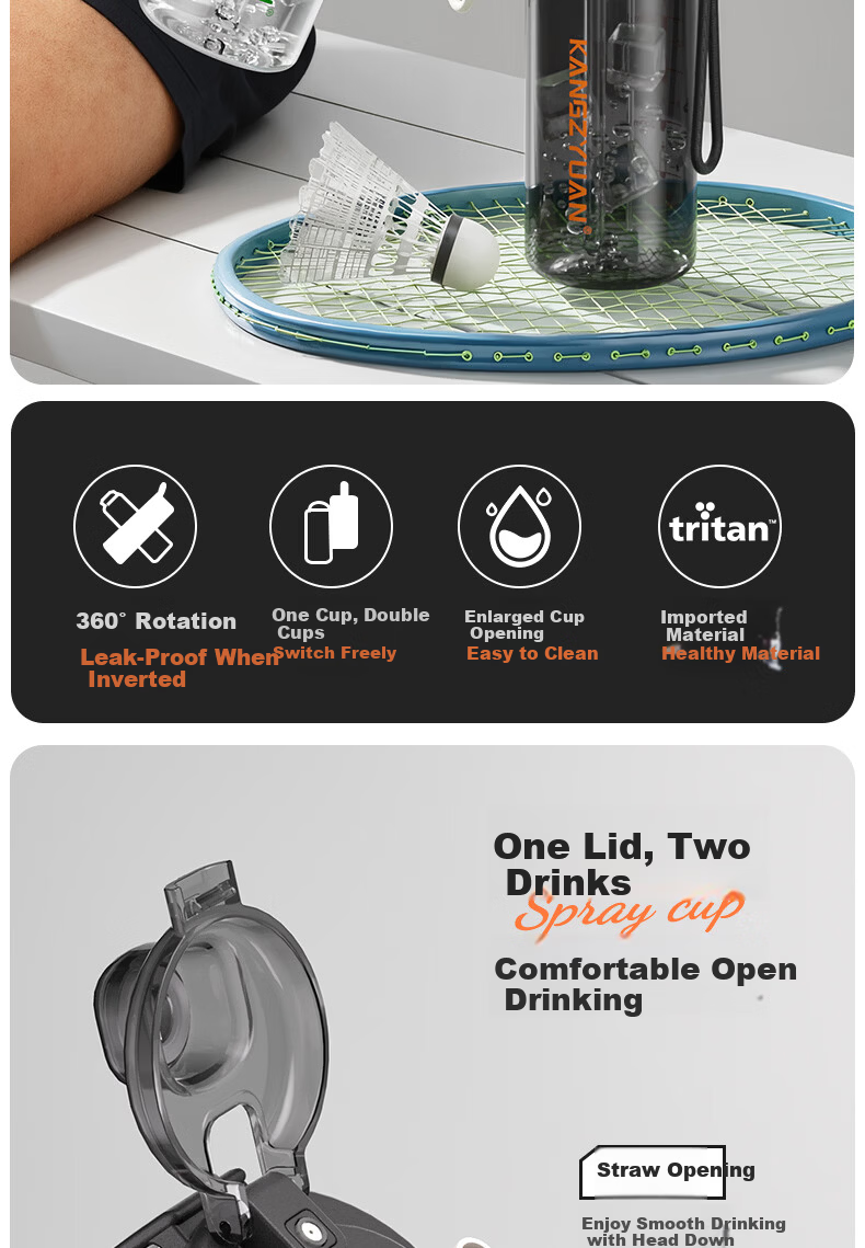 KANGZYUAN Kids Spray Water Bottle Food-Grade Student School Use Boys 2026 New Sports Water Bottle 2