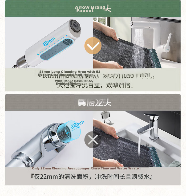 ARROW YJ Basin Faucet Adjustable Pull-Out Kitchen and Bathroom Sink Mixer Tap Rotatable Hot and Cold Water Faucet 5