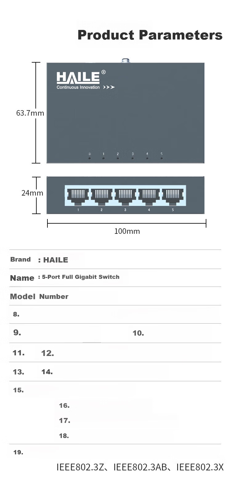 HAILE Haile 5-Port Full Gigabit Switch Enterprise-Level Unmanaged Switcher Monitoring Network Ethernet Splitter Home Dorm Router HG-2300S-5T 3