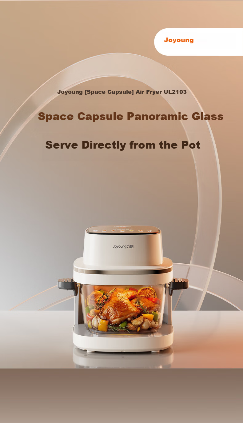 Joyoung Air Fryer, 2026 New Space Capsule Design, All-Glass, Zero Coating, Stainless Steel, Visible Touchscreen, No Flipping Required, 5.8L Capacity, Multi-Functional Home Use [Same Model As Used in Food Competitions] 4