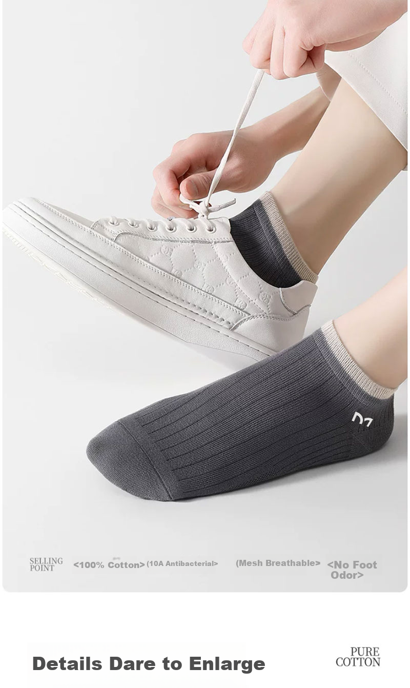 Mianshi Cotton Men's Socks 100% Cotton Mesh Breathable Antibacterial Odor-Resistant Sweat-Absorbing Short Socks Summer Thin 6 Pairs 10