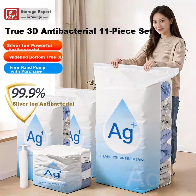 DR.STORAGE Antibacterial Vacuum Compression Storage Bags Large Capacity 11-Piece Set for Clothing Packing and Organization