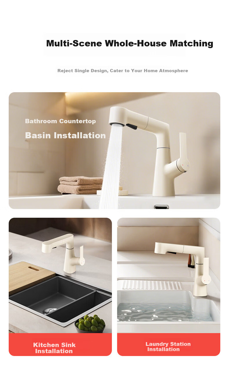 Baihan Aluminum Alloy Bathroom Faucet Pull-Out Hot and Cold Basin Tap 22