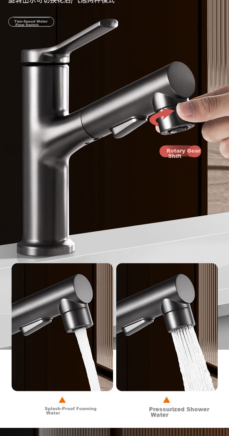 HOMK German Basin Faucet Pull-Out Hot and Cold Water Mixer for Bathroom Sink 9