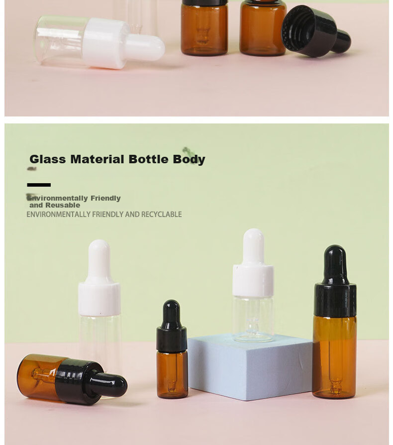 Jianyingshu 10ML Amber Essence Serum Refill Bottles Set of 3 Essential Oil Glass Dropper Bottles with Graduated Small Serum Bottles 3