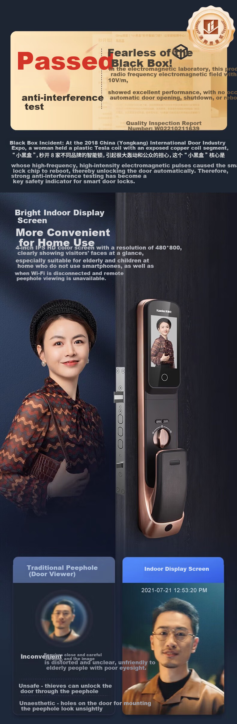 KAADAS Smart Door Lock Fingerprint Electronic Lock Sentinel Smart Peephole Lock Genesis K20 Pro Red Copper 2