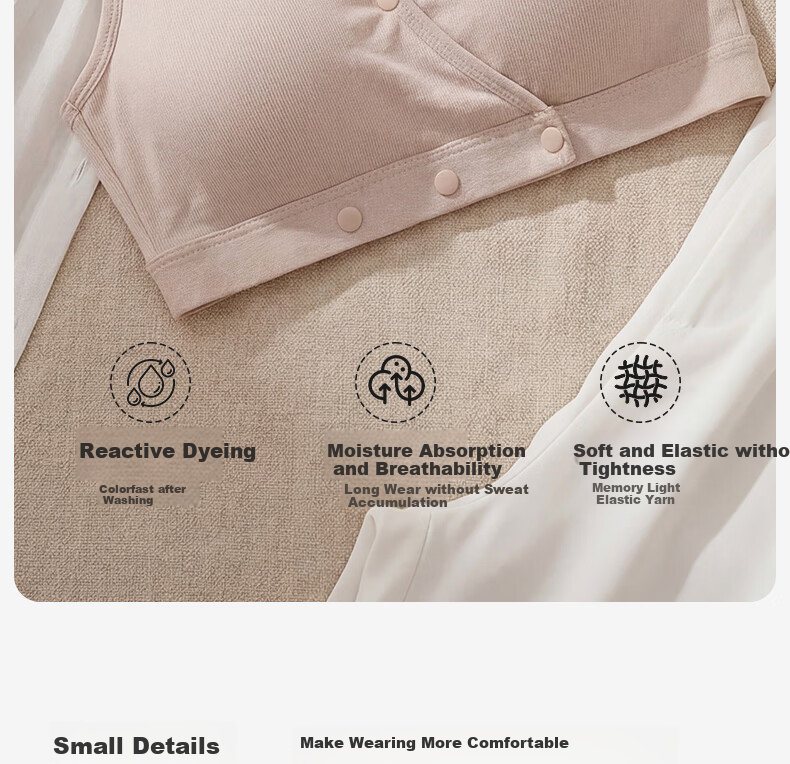 FENYE Three-Buckle Adjustable Nursing Bra Postpartum Feeding Pure Cotton Sleep Bra Anti-Sagging Large Breast Sleepwear Skin Tone L 28