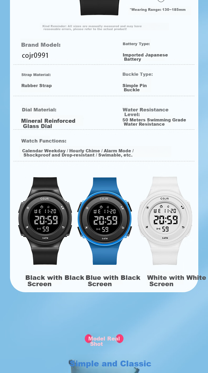 COJR Sports Digital Stopwatch Luminous Waterproof Multifunctional Youth Boys Girls Middle High School Students 8