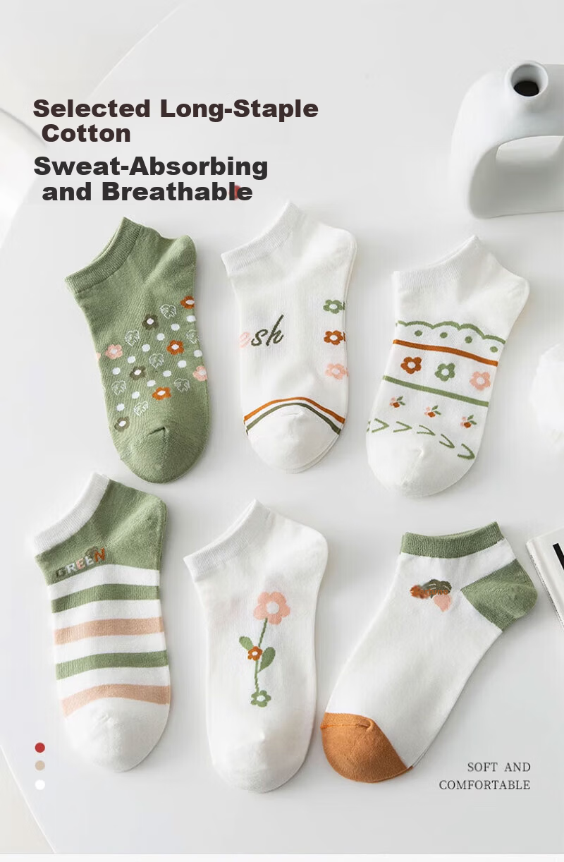Yimian Women's Short Socks Xinjiang Cotton Antibacterial Deodorant Summer Thin Low-Cut Fresh Short Tube Boat Socks Trendy 10 Pairs QL 1