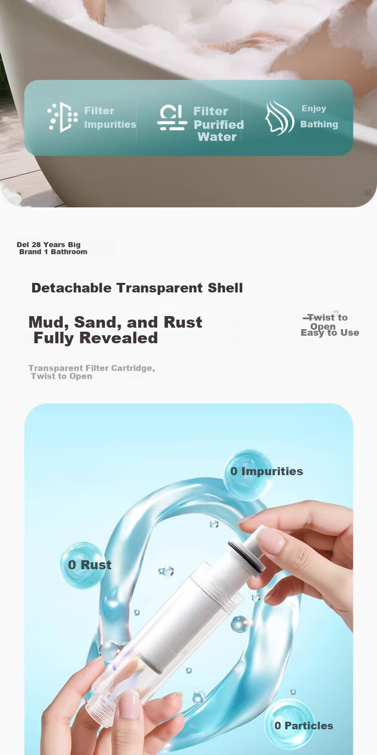 Del 28-Year Brand Filtered Shower Head High-Pressure Bathroom Travel Hotel Bath Shower Head 2021-8 8