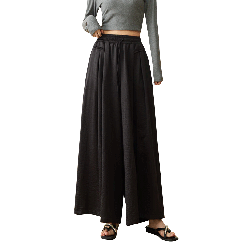 LangSha Beige Skirt Pants for Women, Spring And Summer High-Waisted Slimming A-Line Long Skirt, Casual Straight-Leg Lazy Wide-Leg Trousers