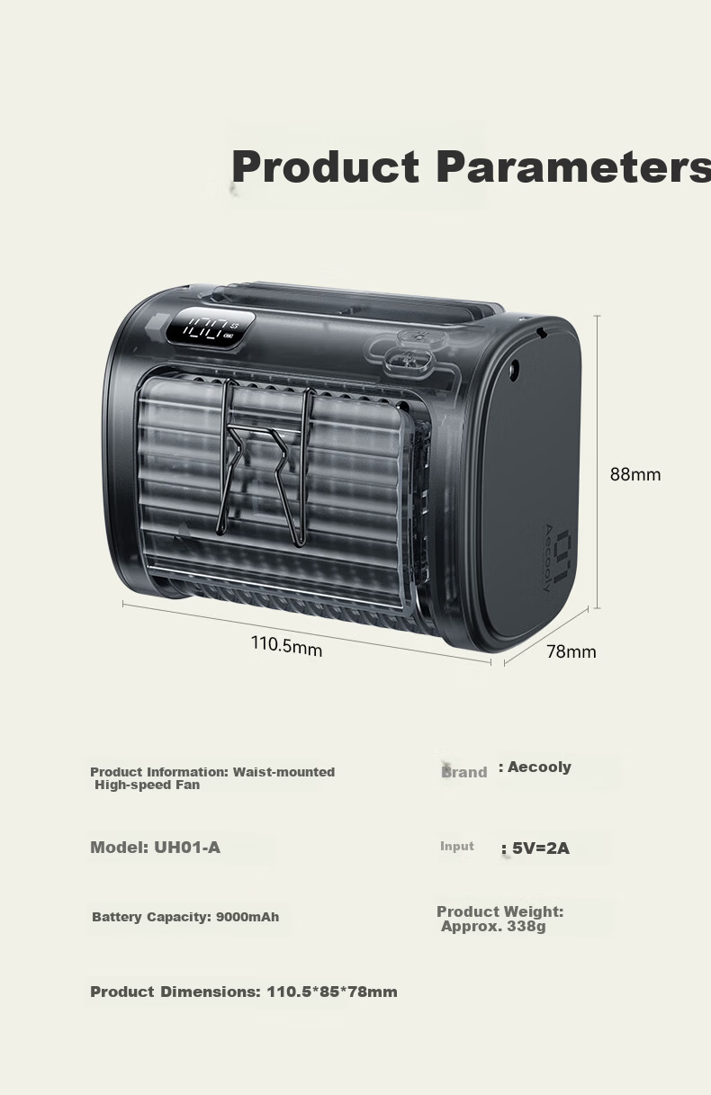 Aecooly Waist-Hanging High-Speed Energy-Saving Portable Mini USB Fan Long Battery Life Outdoor Travel Hiking Fishing Powerful Wind 22