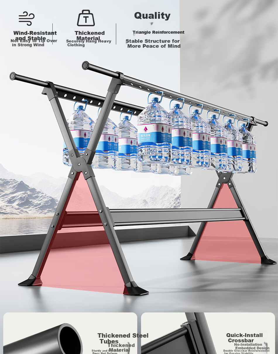 Fengshang Floor-Standing Clothes Drying Rack Foldable Laundry Rod for Home Balcony Bedroom Mobile Garment Hanger 1