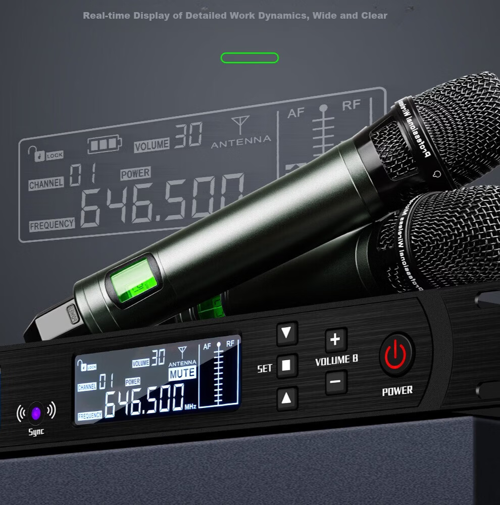 Depusheng DR666 Professional Wireless Microphone Dual Transmitter Karaoke Stage Performance KTV Singing School Speech Wedding Conference UHF Long-Distance Anti-Howling Microphone System 12