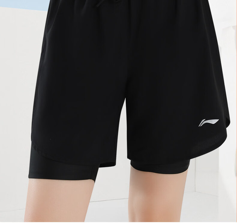 Li-Ning Shorts, Summer Women's Sports Running Marathon Fitness Quick-Dry Casual Two-In Beach Shorts with Lining Pants 14