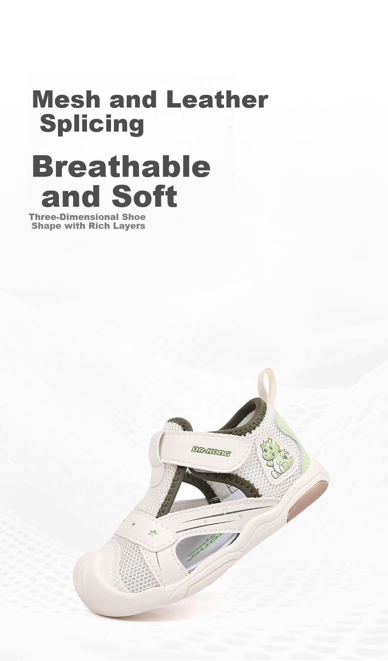 DR·KONG Summer Boys and Girls Closed-Toe Velcro Children's Sports Sandals Beige/Green Size 20 4