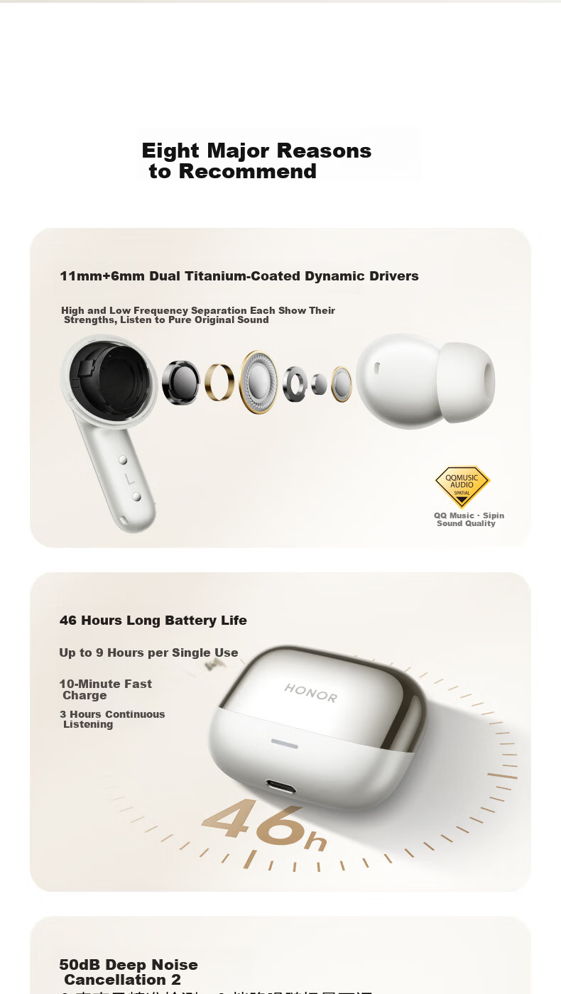 HONOR Earbuds4 Bluetooth Wireless In-Ear Earphones Active Noise Cancelling Running Sports Gaming Music Headphones Long Battery Life New Black Gift 4