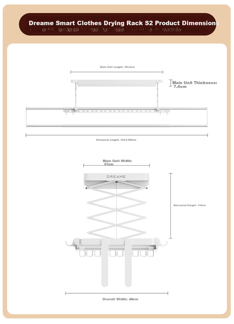Dreame Electric Clothes Drying Rack Balcony Invisible Smart Clothes Rod Embedded Automatic Lifting Telescopic Drying Rack S2 21