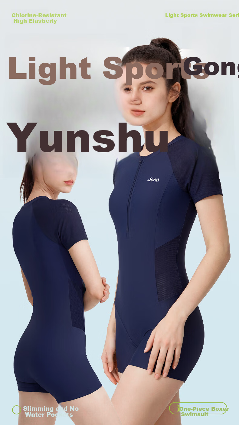 JEEP Women's Premium One-Piece Swimsuit Slimming Sun-Protective Conservative Plus Size Swimwear Navy Blue XL 1