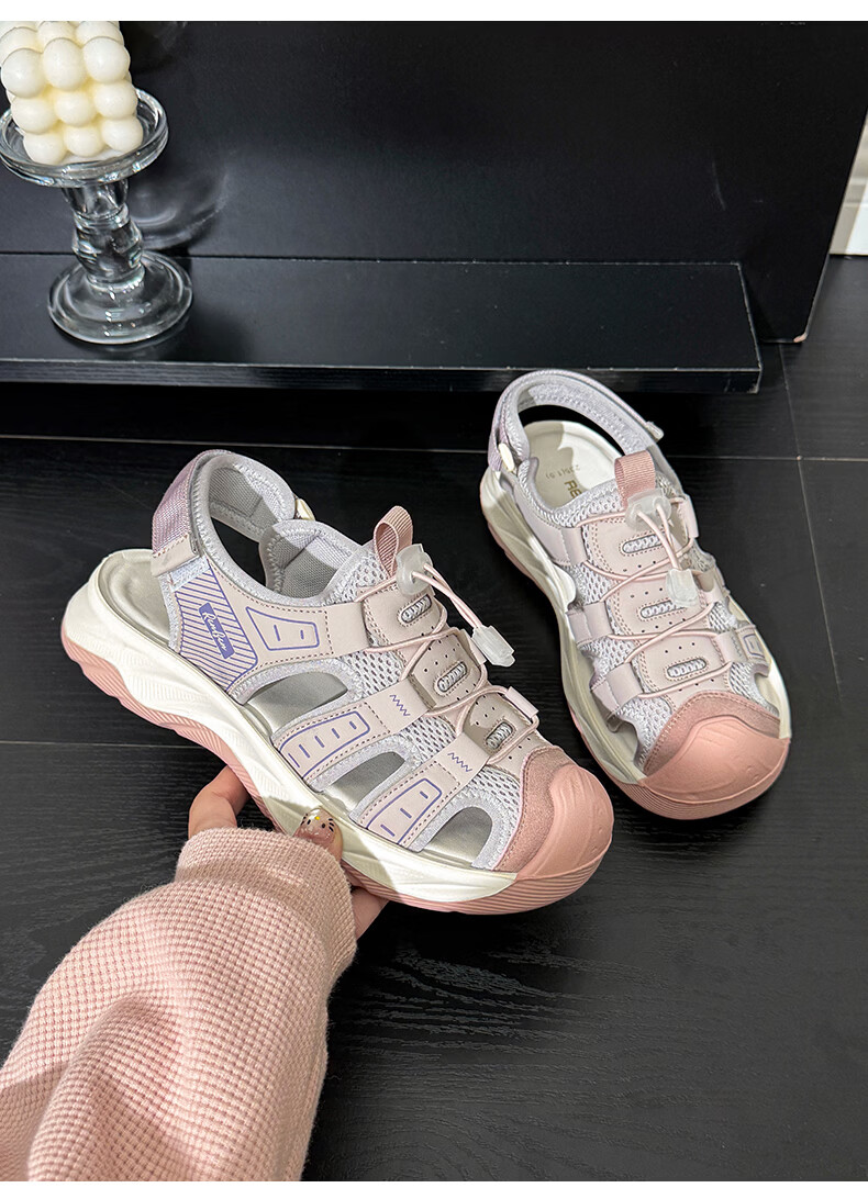 Renben Official Summer Women's Fashion Roman Closed-Toe Hollow-Out Thick-Soled Height-Increasing Casual Sandals Coffee Beige Size 38 9