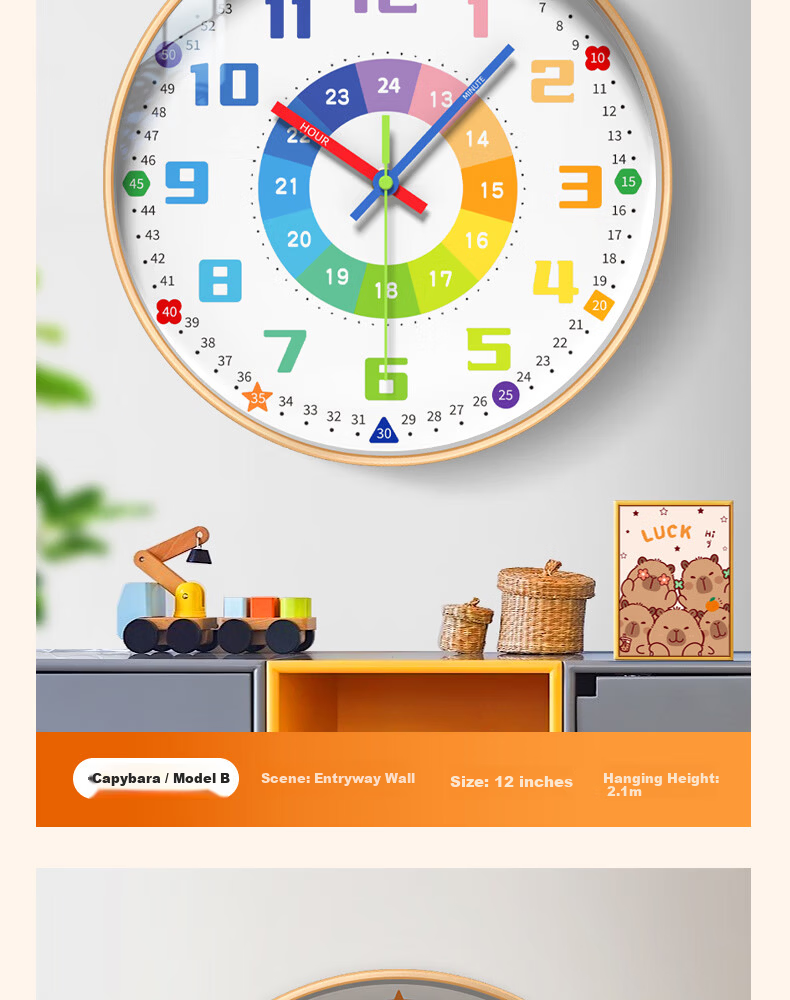 Zhong Xiaobai Wall Clock 2026 New Cartoon Silent Quartz Clock for Living Room Kids Bedroom No Drilling Required 20