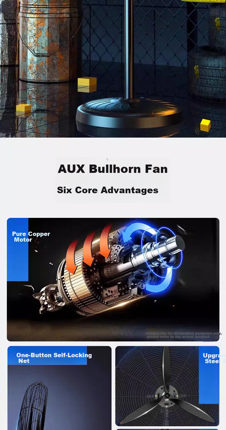 AUX Industrial Floor Fan High-Power Factory Warehouse Bullhorn Industrial Standing Fan 650MM 2