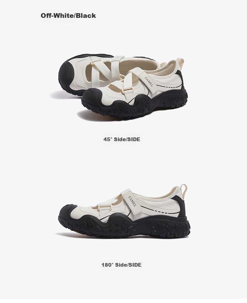 CAMEL Cute Ugly Style Women's Lightweight Outdoor Hook and Loop Hollow Thick Sole Casual Sandals L26S469185 Off-White/Black 36 17