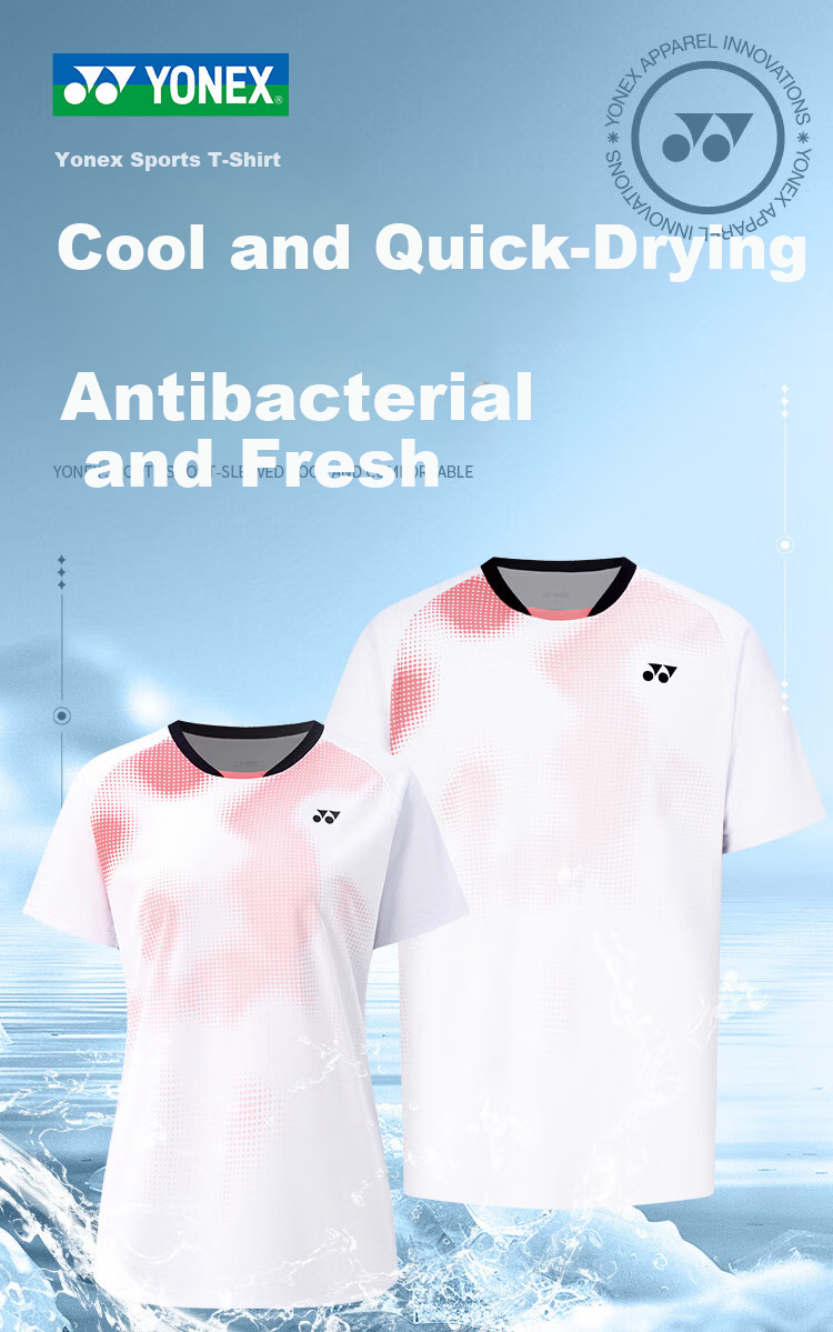 YONEX Badminton Shirt Competition Training Sweat-Absorbing Quick-Dry Running Fitness Sports Short Sleeve T-Shirt 1100126BCR White L 11