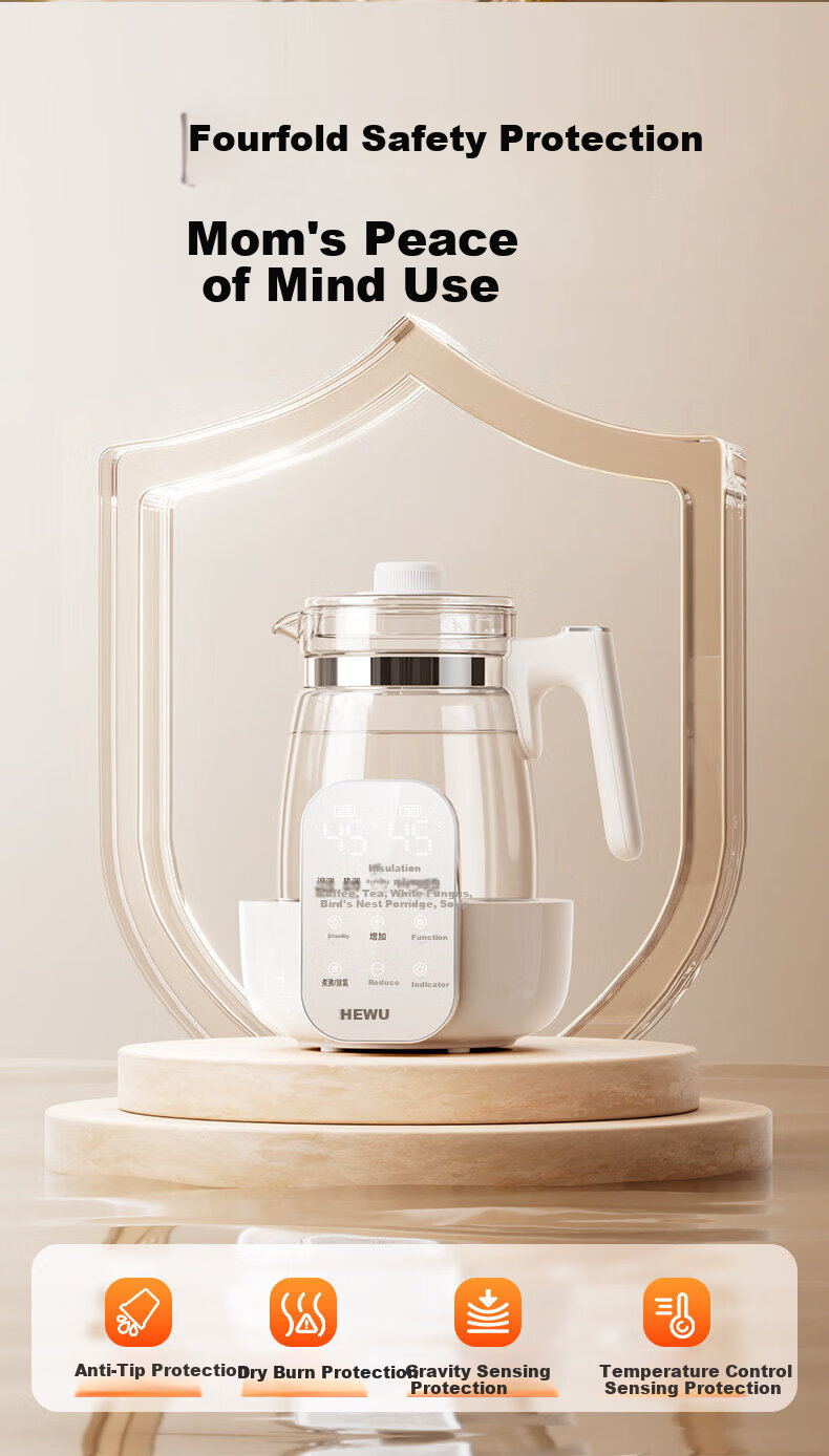 HeWu Full Glass Temperature-Controlled Kettle Baby Thermostat Kettle Milk Warmer Baby Formula Warmer Electric Hot Water Kettle 16