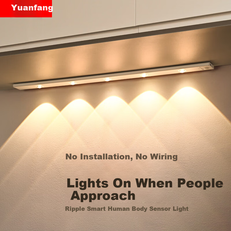 Yuanfang Human Body Sensor Emergency LED Rechargeable Wireless Ambient Shoe Cabinet Wardrobe Wine Kitchen Cabinet Light Adhesive Magnetic Work Night Light 40CM