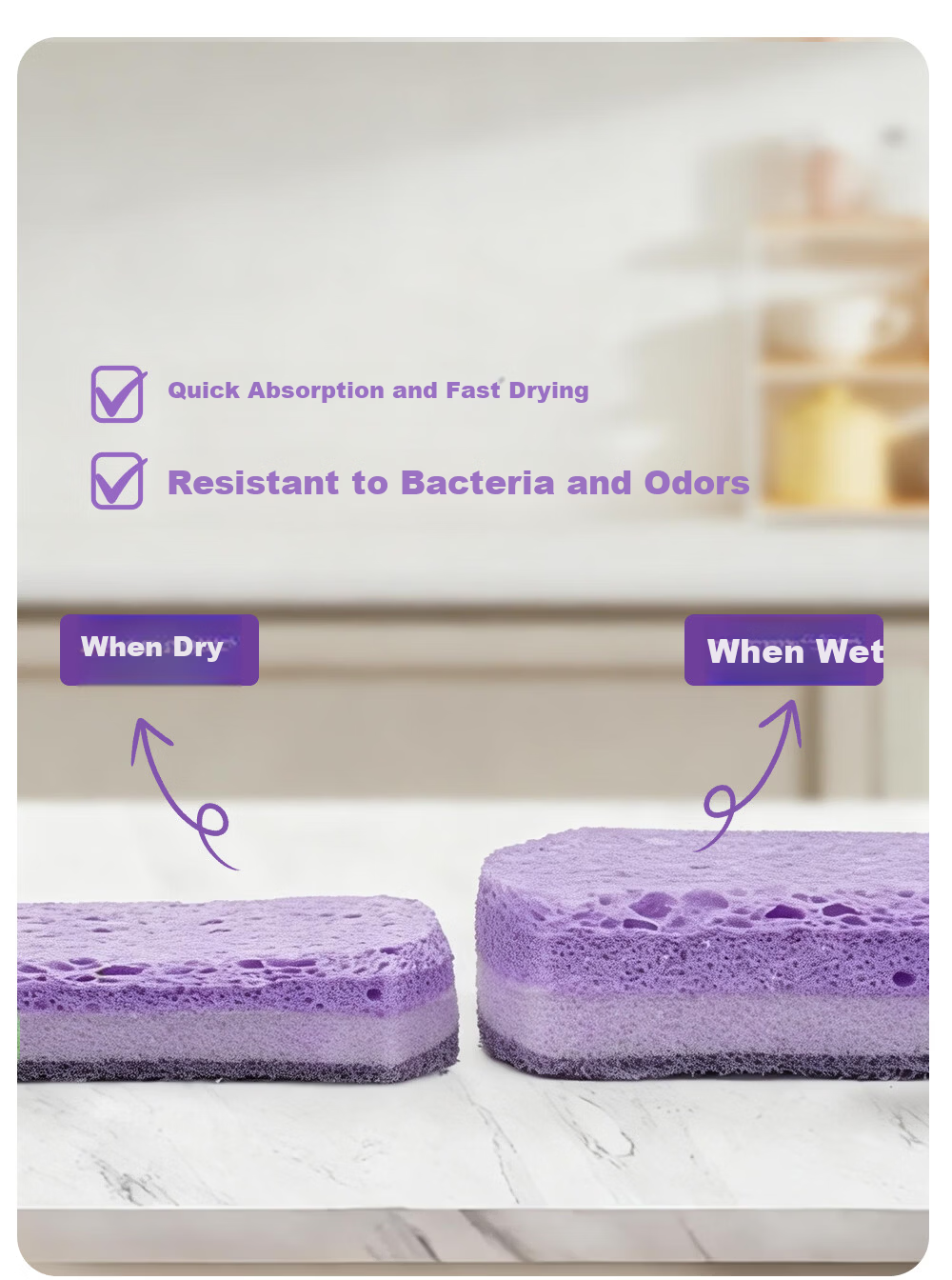 INWEJIA Dishwashing Sponge Scrubber Magic Eraser Wood Pulp Cotton Pot Cleaning Sponge Kitchen Taro Purple 10 Pieces 6
