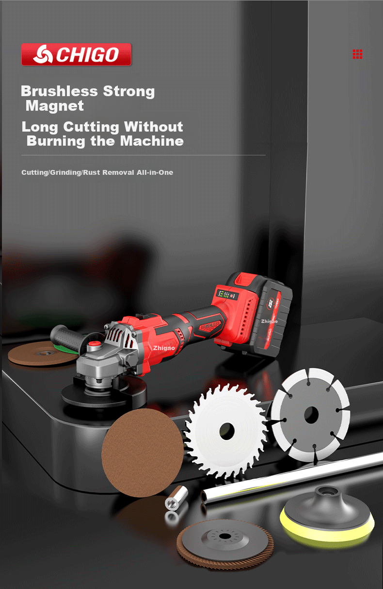 CHIGO Brushless Angle Grinder High-Power Cordless Cutting Machine Multifunctional Polishing and Grinding Lithium Battery Polisher 4