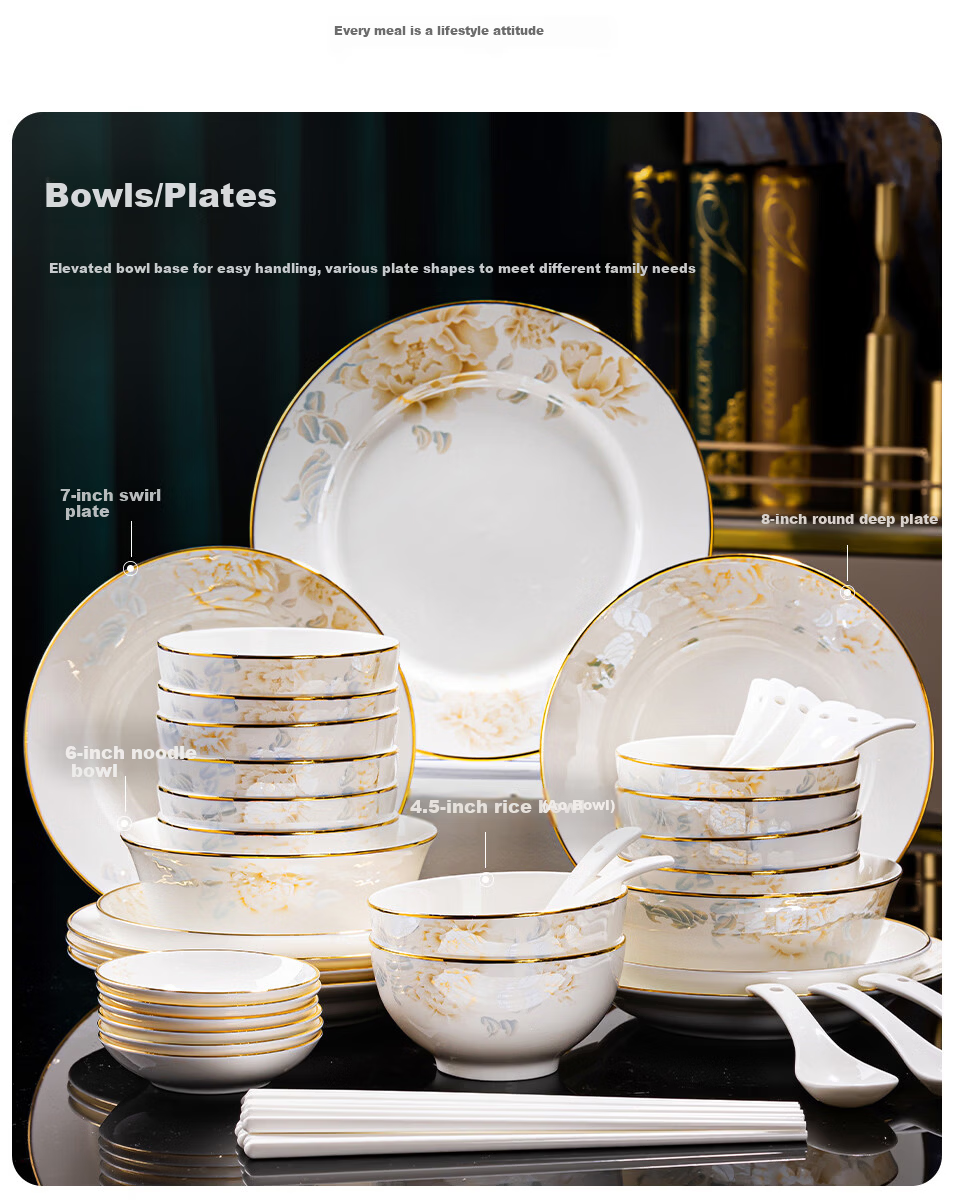 Mornenjoy Jingdezhen Tableware Bowl And Plate Set, Home Use, 2026 New Style, Aesthetically Pleasing Bowls And Chopsticks, Housewarming Gift 10