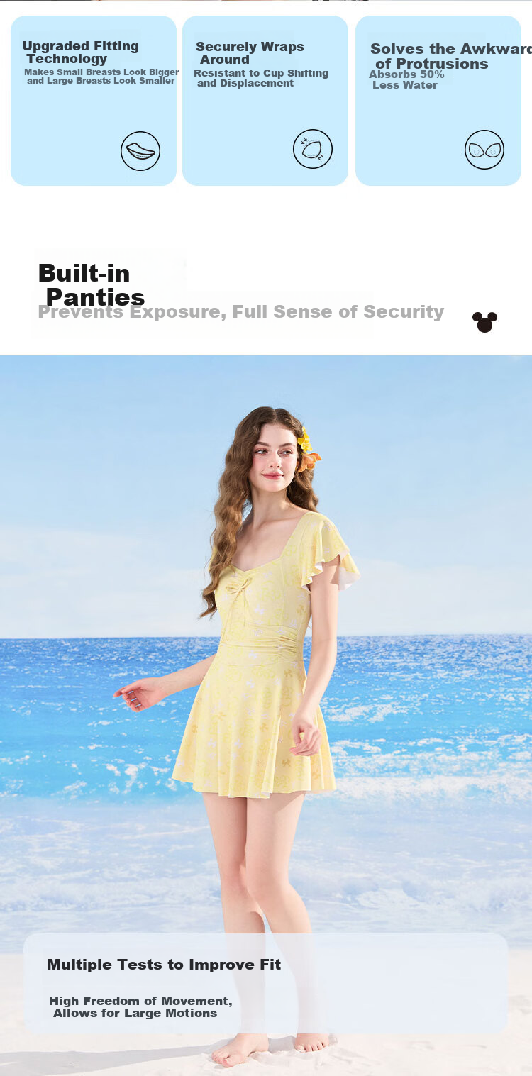Disney Women's Premium One-Piece Swimsuit Yellow 2XL D16056S2E 5