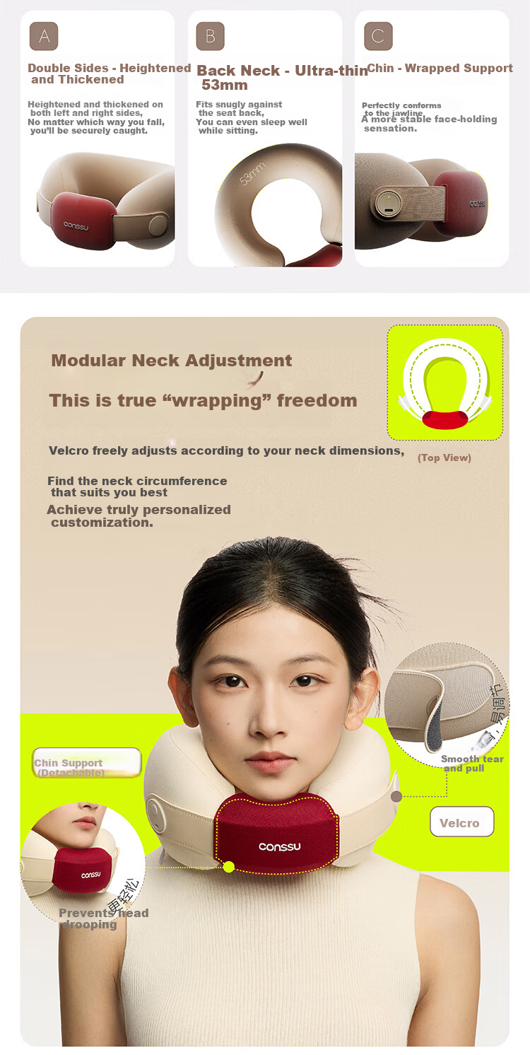 Kongsu U-Shaped Neck Pillow Travel Neck Support Pillow for Airplane Train High-Speed Rail Portable Long-Distance Travel Neck Cushion with Cover 12