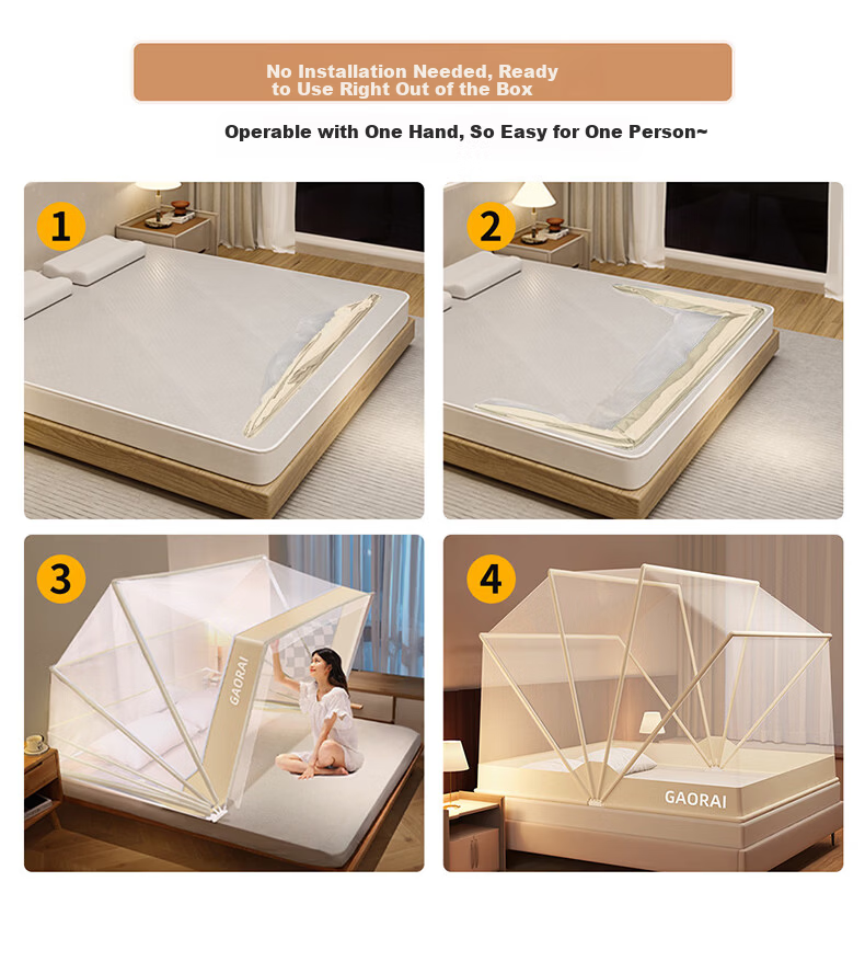YANYANGTIAN Class A Home Foldable No-Installation Mongolian Tent Mosquito Net for 1.2m Bed [6-Strand Frame with Upgraded Fasteners] 7