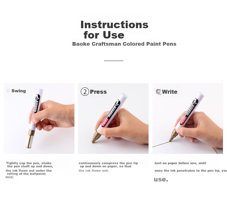 BAOKE MP560 Paint Marker Pen Red Fade-Resistant Waterproof Strong Coverage Oil-Based Marker Pen 6pcs/Box 6