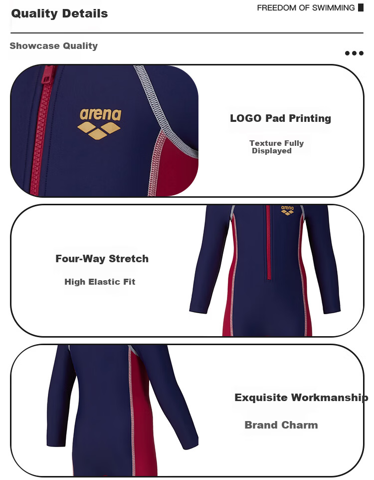 Arena Kids Long Sleeve One-Piece Rash Guard Swimwear Cute High Elastic Breathable Unisex 9
