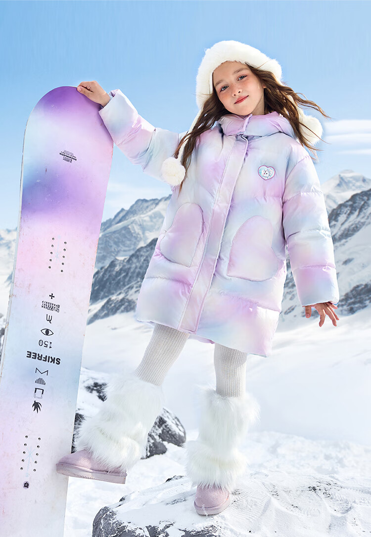 DISNEY Children's Clothing, Girls' Five-Proof Antibacterial Anti-Static Mid-Length down Jacket, Winter 2024, DB441KE33, Purple, Size 120 28