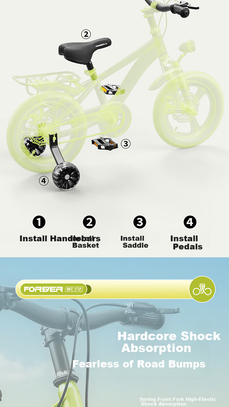 FOREVER Children's Bicycle with Training Wheels Kids Bike 3-6-10 Years Old 18-Inch Children's Bike 5