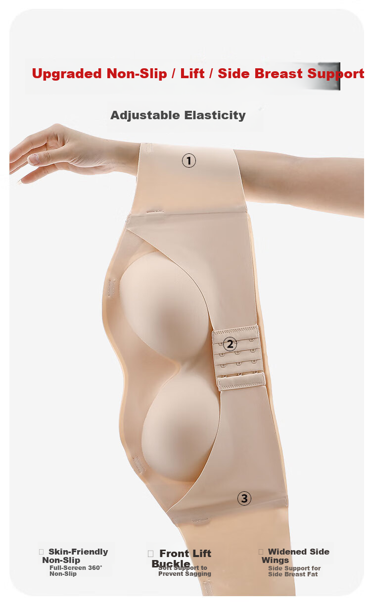 Audifine Strapless Bra Large Cup Anti-Slip Push-Up Anti-Sagging Tube Top Thin Camisole Dress Bra 7