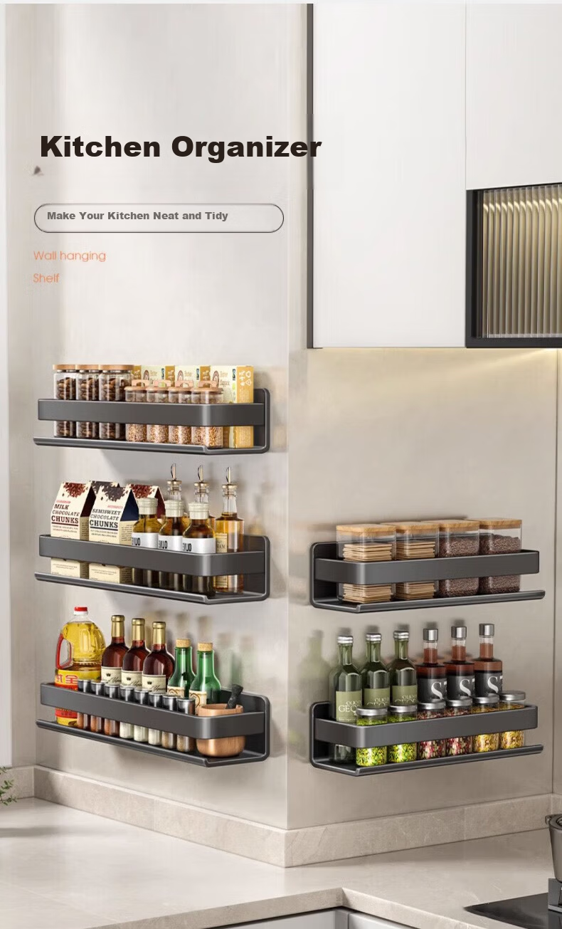 Sijimuge Kitchen Wall-Mounted Storage Rack Spice Organizer Utensil Holder Seasoning Box Shelf 2