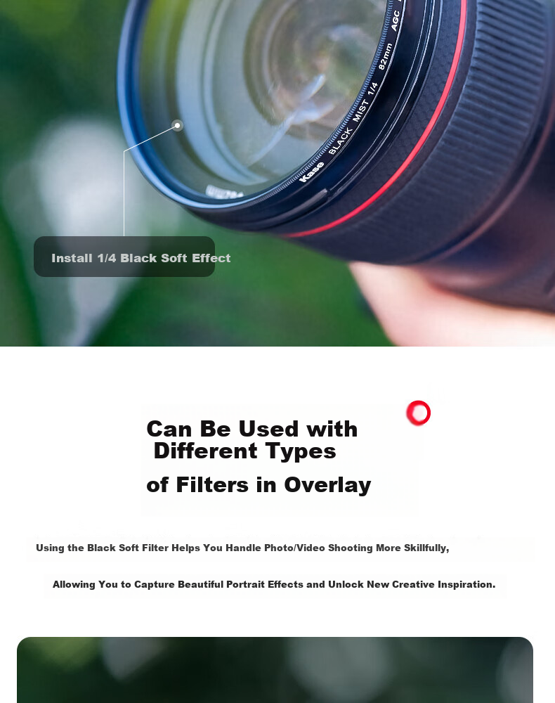 Kase Black Soft 1/8 55mm Beauty Filter, Soft Focus Lens, Diffusion Filter, Camera Black Soft Filter, Portrait Light-Softening Matte Creative Filter 4