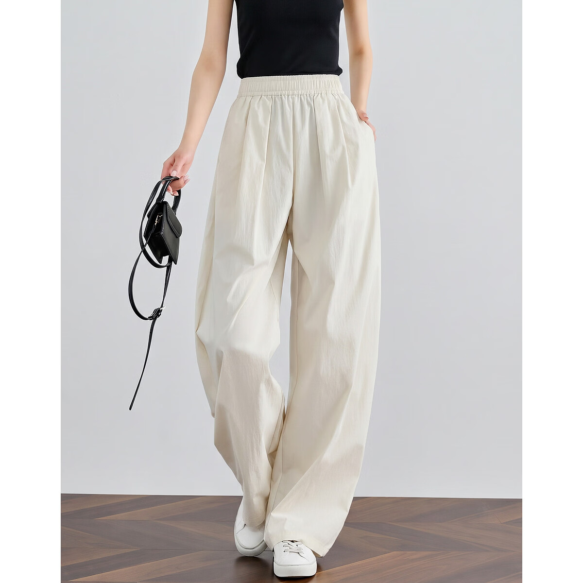 Demana Pear-Shaped Comfort Zone Summer Simple Style Nine-Point Straight Elastic Waist Slim Fit Petite Versatile Women's Casual Pants