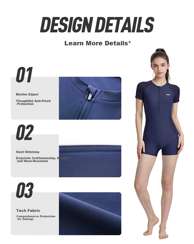 JEEP Women's Premium One-Piece Swimsuit Slimming Sun-Protective Conservative Plus Size Swimwear Navy Blue XL 9